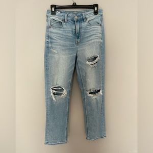 AE stretch ripped mom jeans